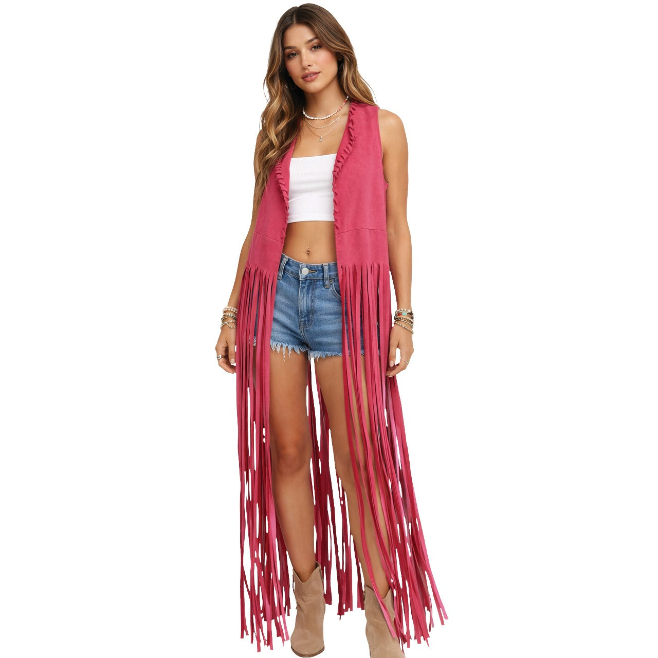 Gilet Hippie Rose Long