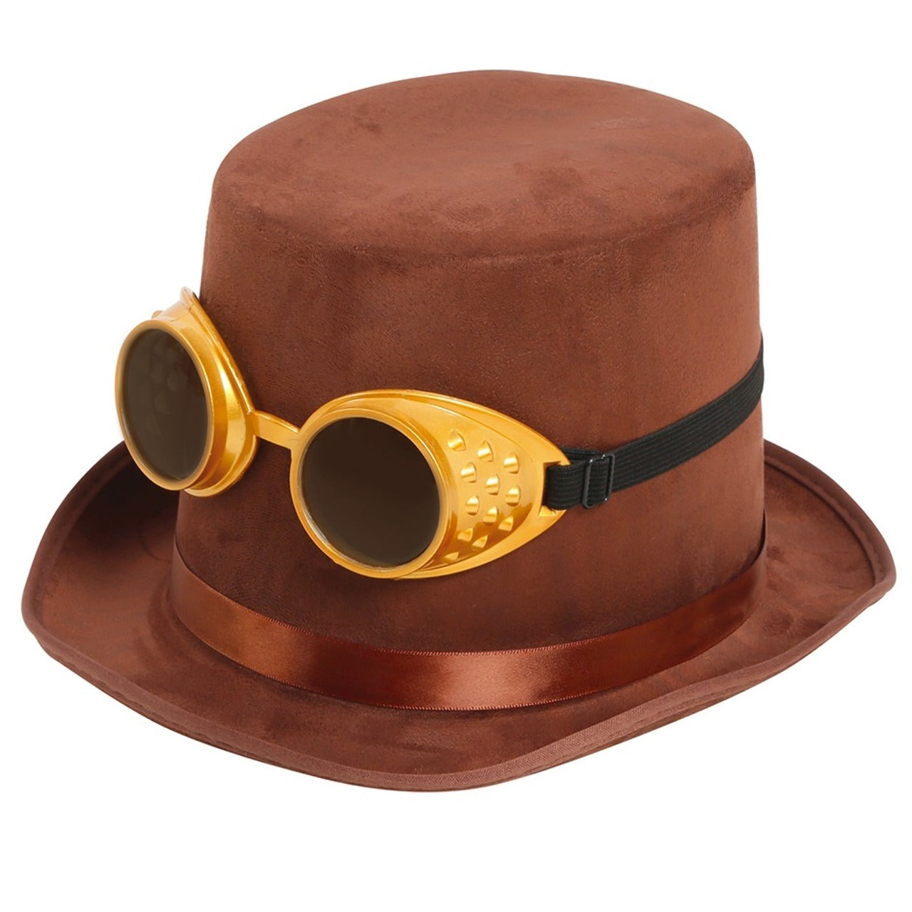 Chapeau Haut-de-Forme Steampunk Marron avec Lunettes