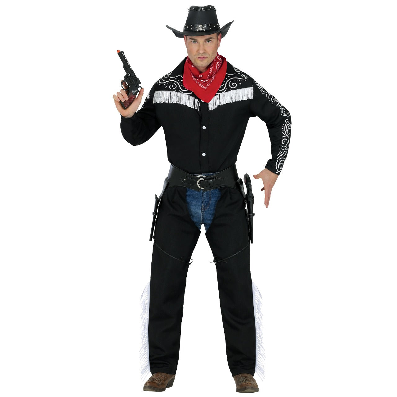 Déguisement de cow-boy noir à franges pour homme