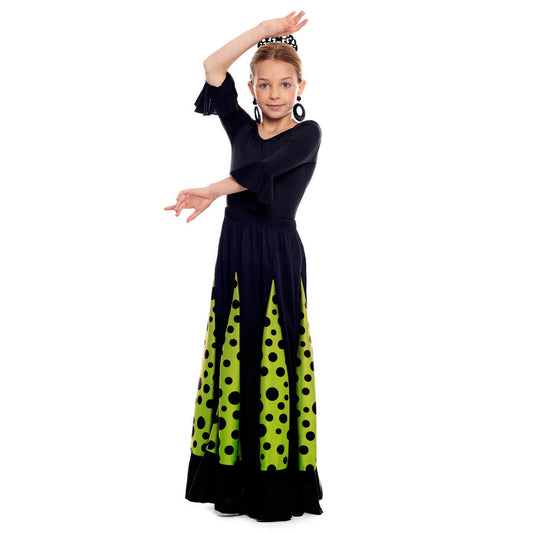 Jupe de Flamenco Noire et Verte à quilles pour enfant