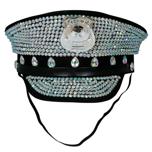 Casquette Police Argentée Strass