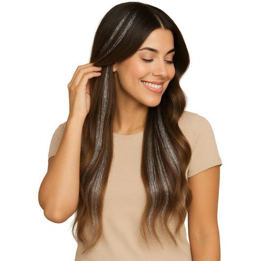 Lot de 3 Mèches Argentées Brillantes