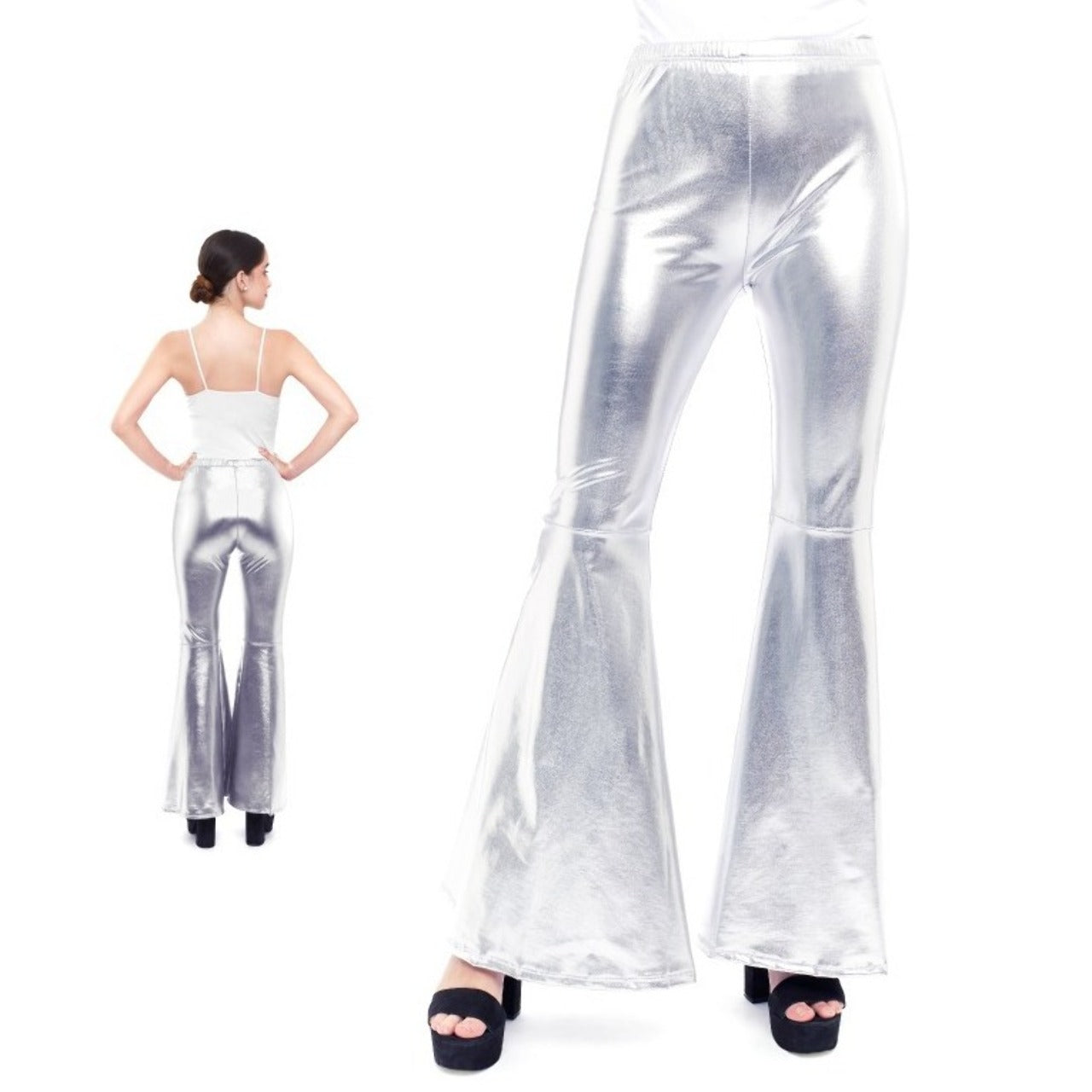 Pantalon évasé argenté métallisé