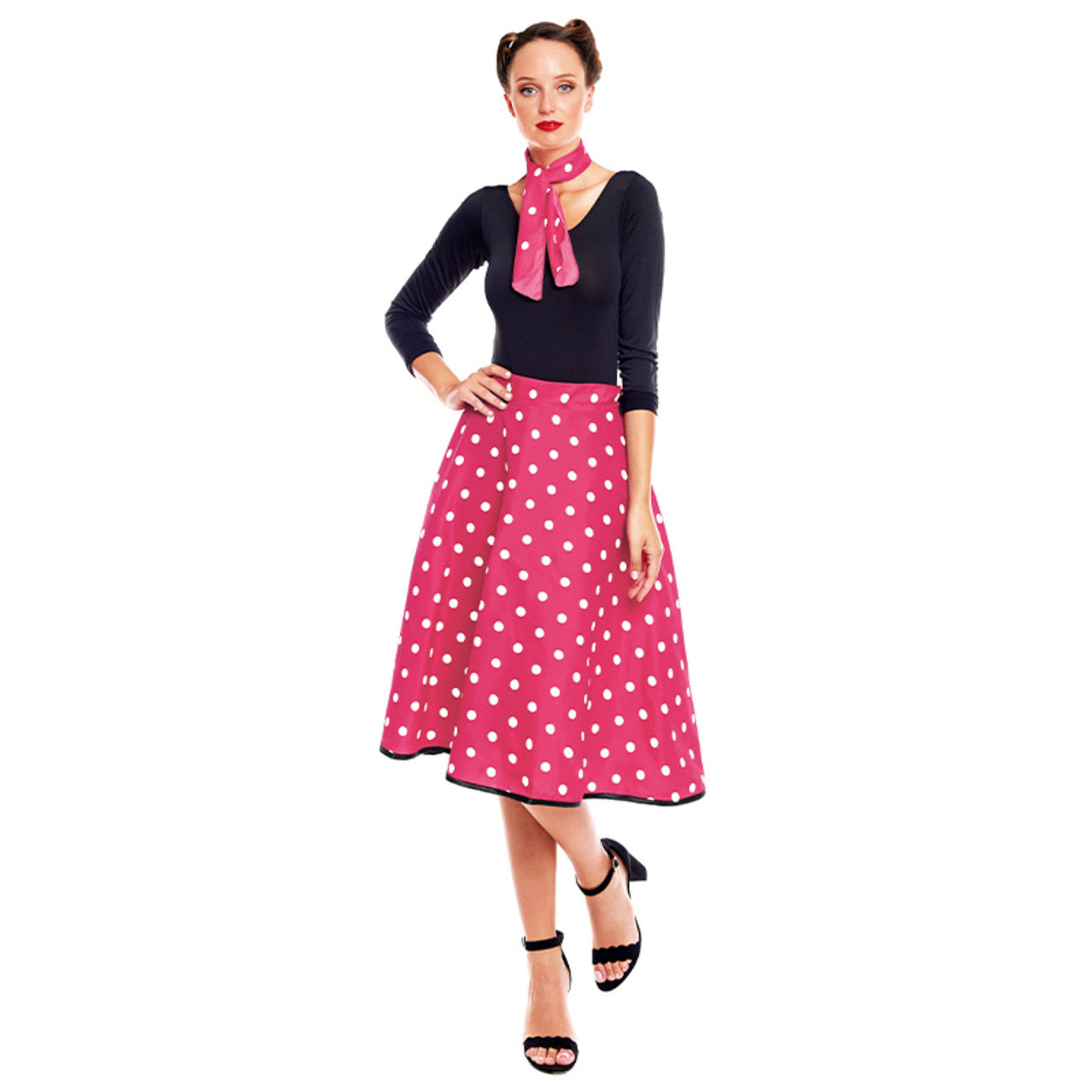 Ensemble Années 50 à Pois Fuchsia