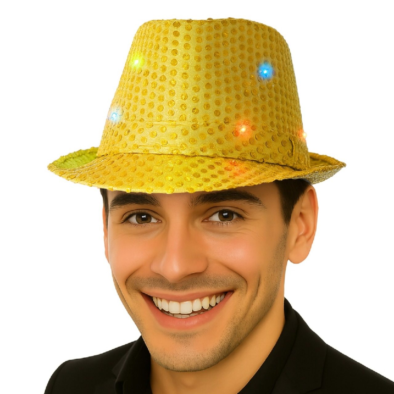 Chapeau à Paillettes Dorées avec Lumière