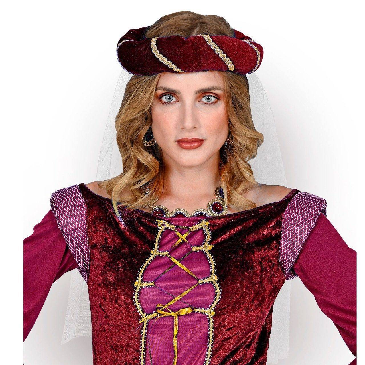 Coiffe Médiévale Grenat avec Voile