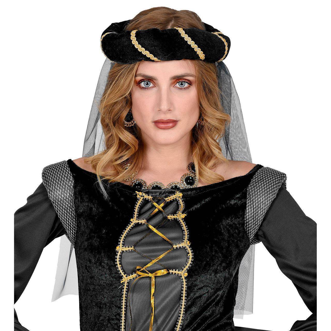 Coiffe Médiévale Noire avec Voile