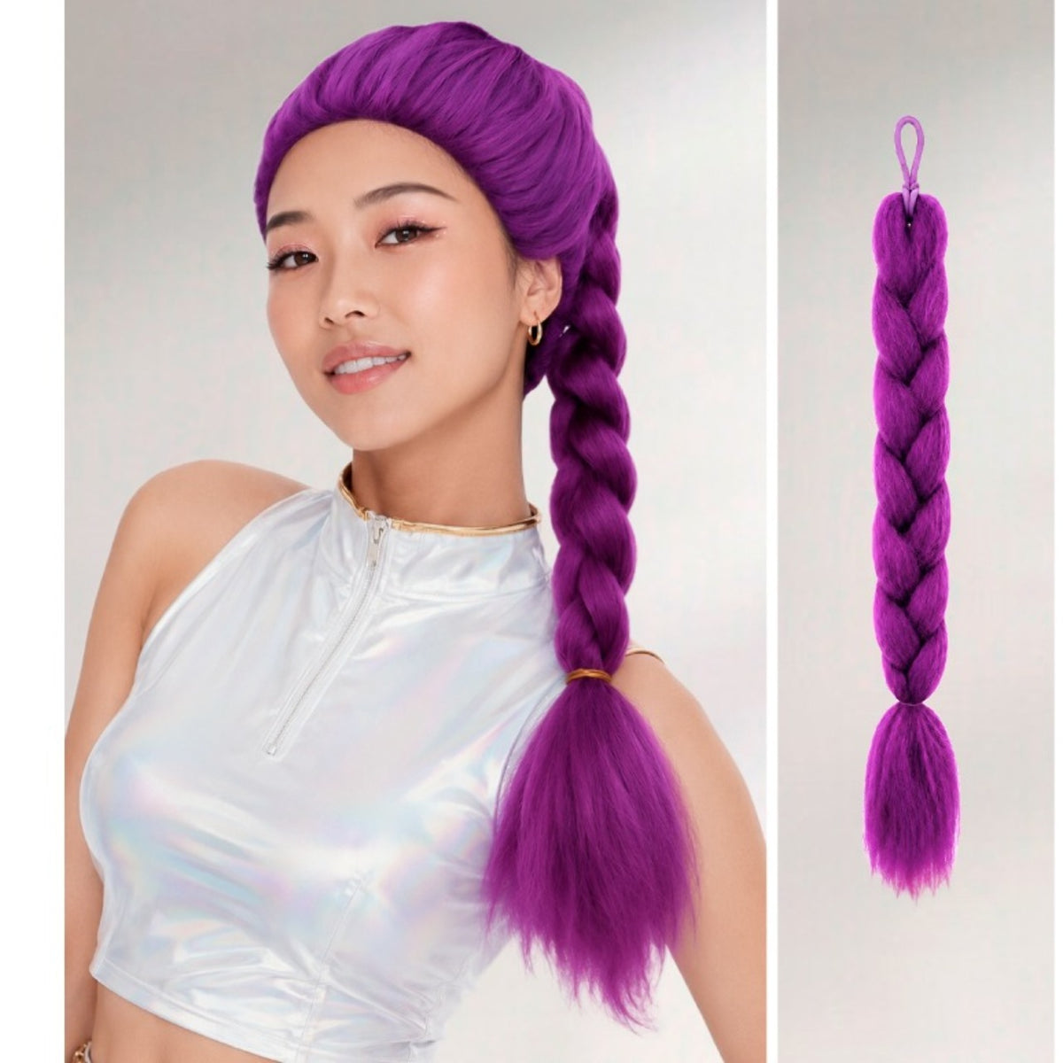 Tresse de Chanteuse K-Pop Lilas avec Élastique