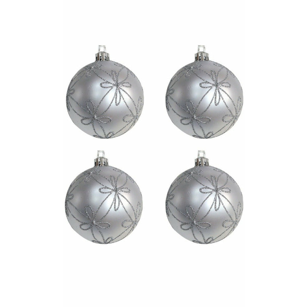 4 Bolas de Navidad Plata Decoradas | Don Disfraz