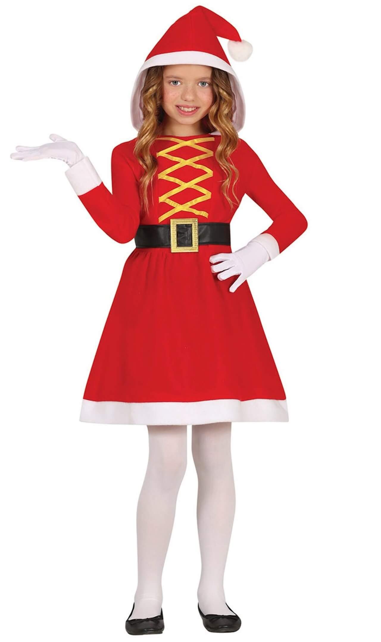 Déguisement Mère Noël avec Capuche pour fille