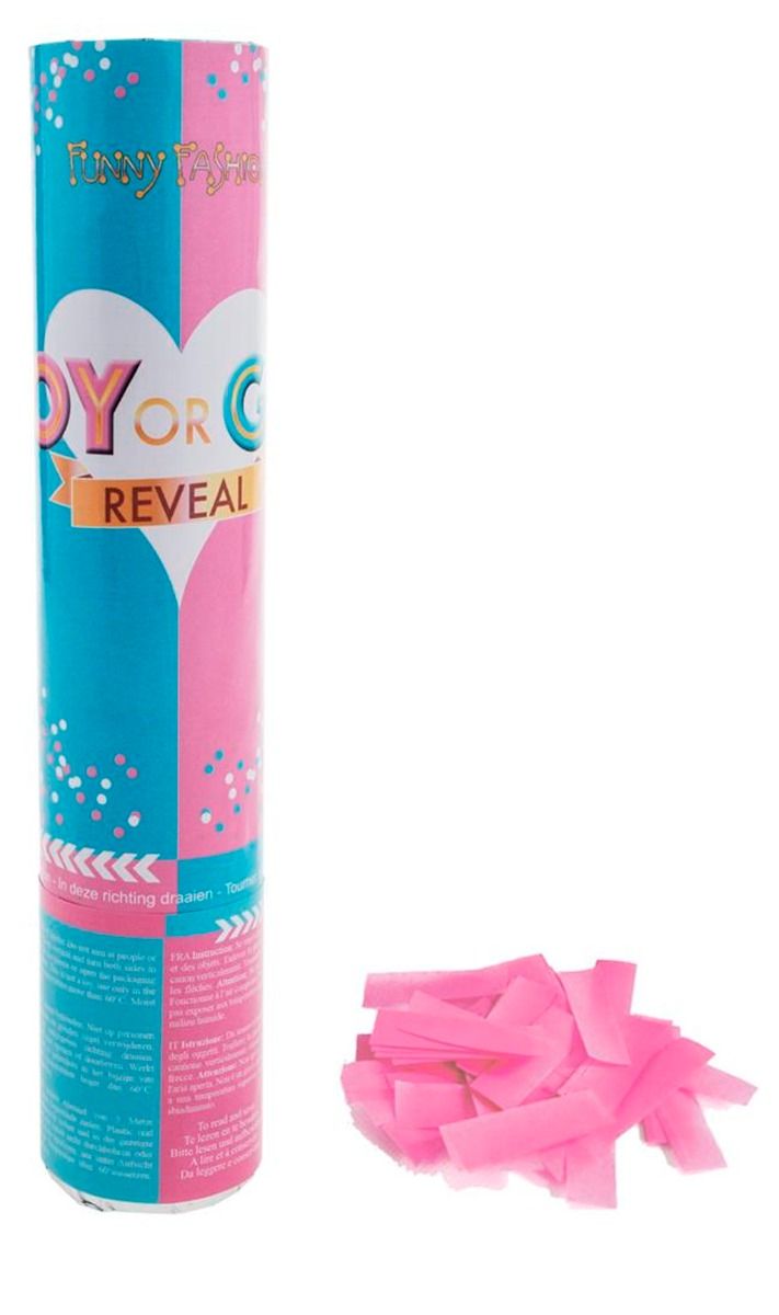Canon à confettis gender reveal bébé rose 20cm