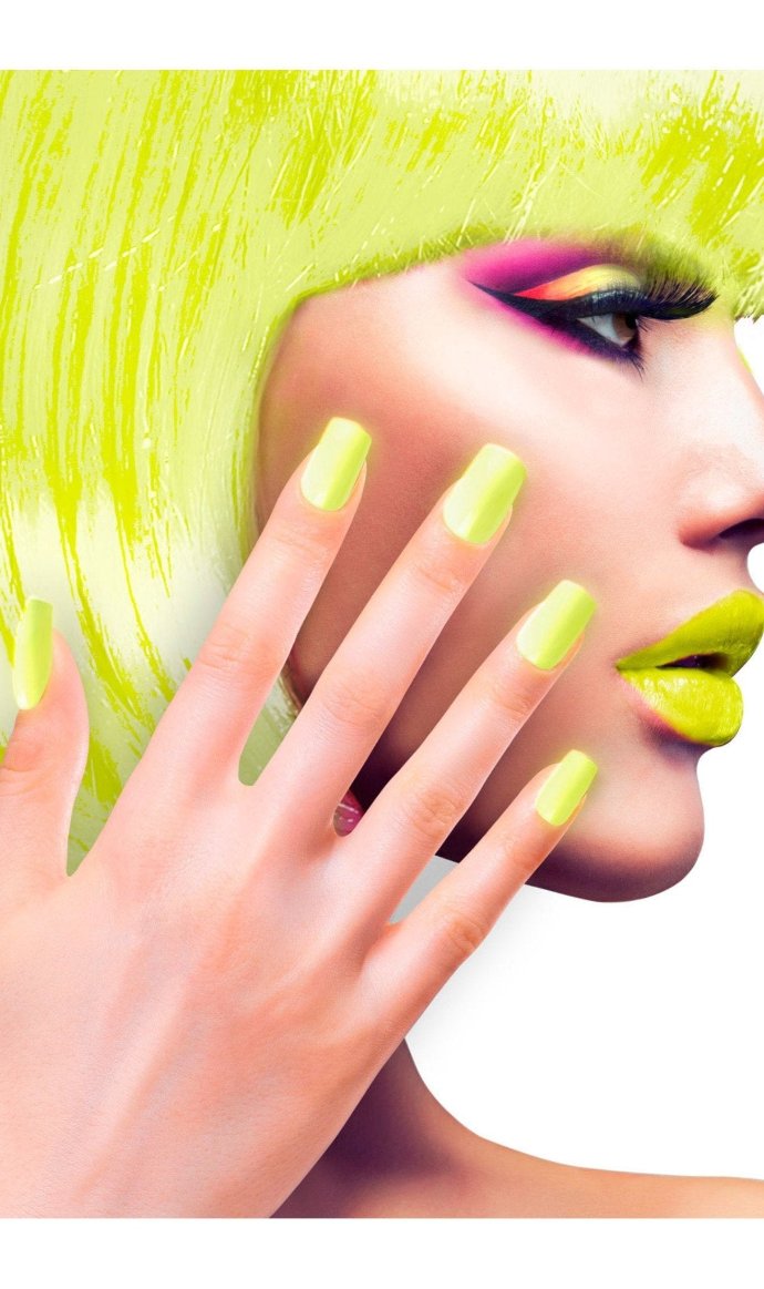 Kit 12 Faux Ongles Jaune Fluorescent