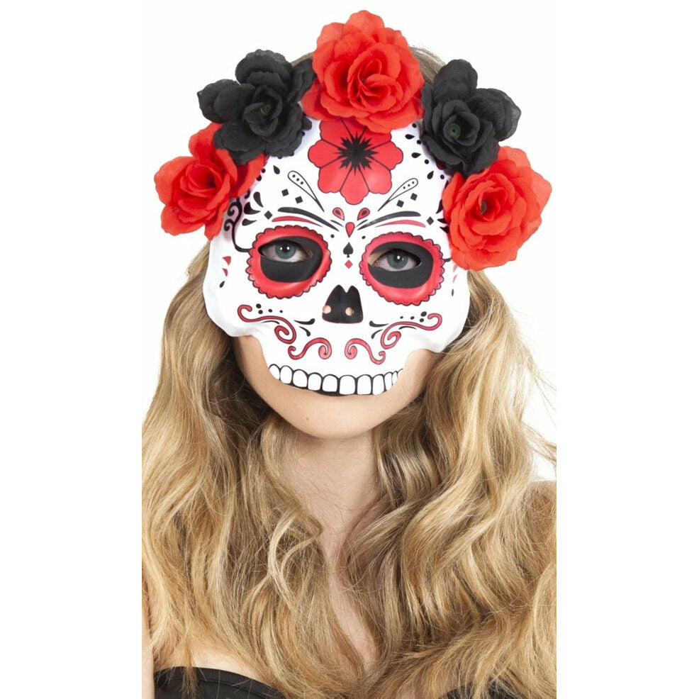 Máscara de Catrina Flores Rojas | Don Disfraz