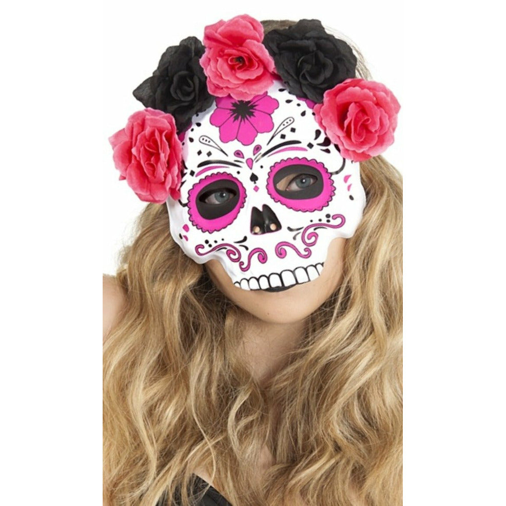 Máscara de Catrina Flores Rosas | Don Disfraz