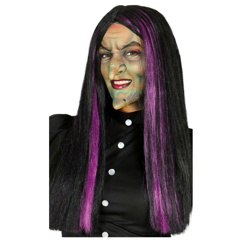 Peluca Lisa Mechas Violetas | Don Disfraz