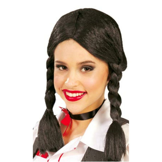 Peluca Trenzas Cortas Negra | Don Disfraz