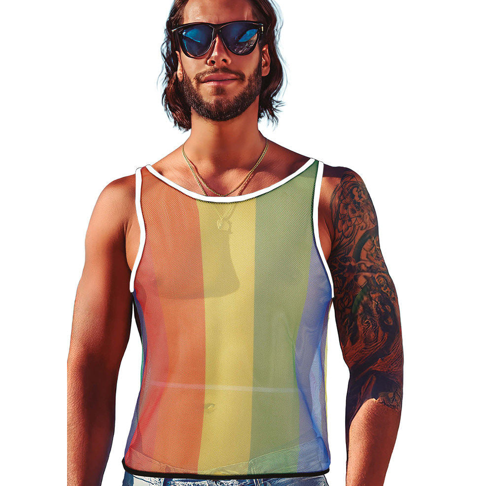 T-shirt en résille arc-en-ciel