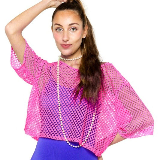 T-shirt en résille fuchsia années 80 éco