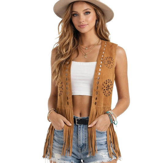 Gilet Hippie Marron avec Franges