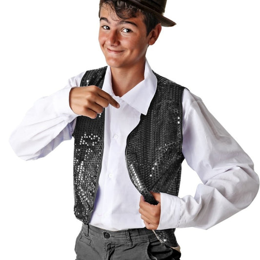 Gilet à paillettes noir classique enfant