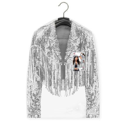 Veste de festival argentée à paillettes
