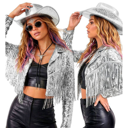Veste de festival argentée à paillettes