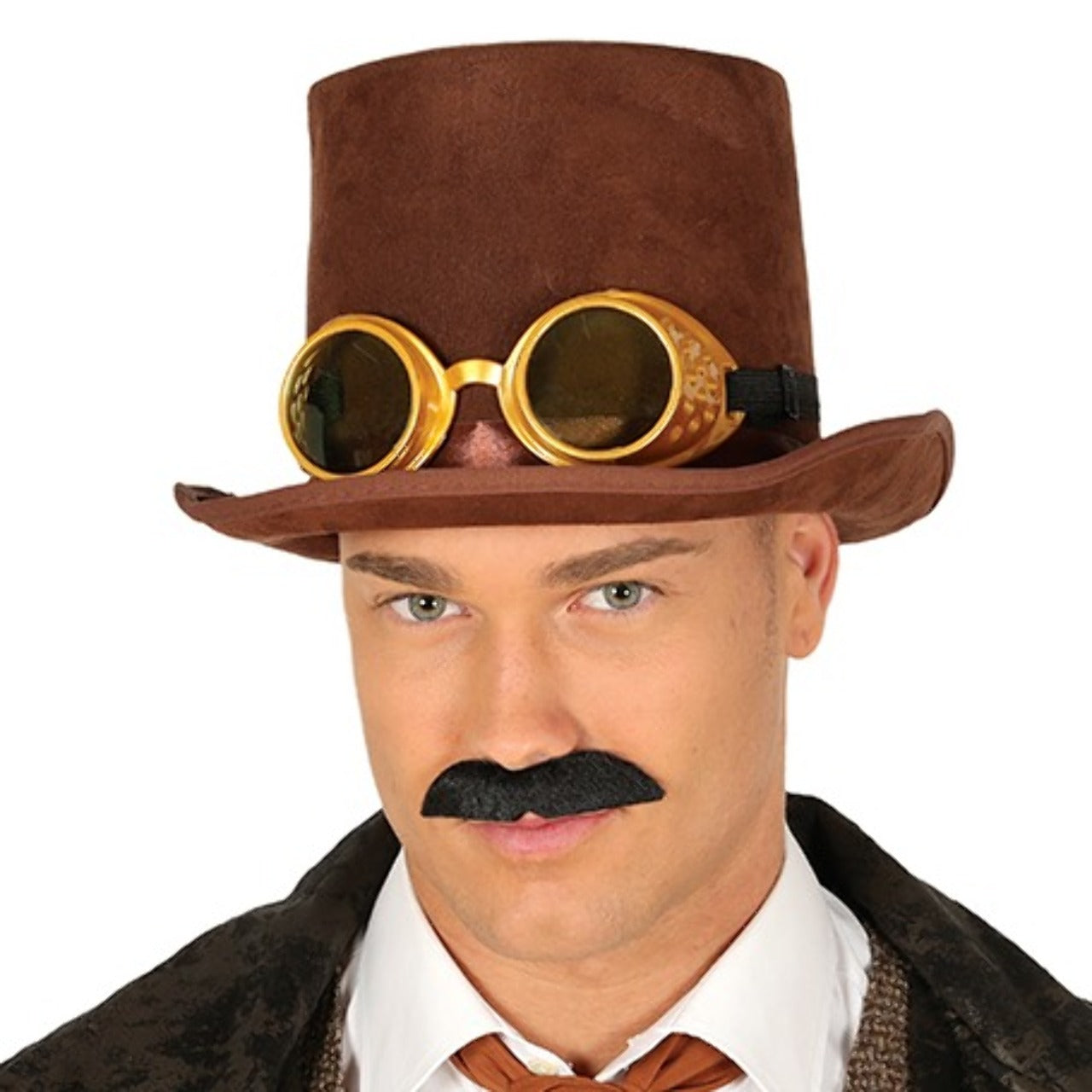 Chapeau Haut-de-Forme Steampunk Marron avec Lunettes