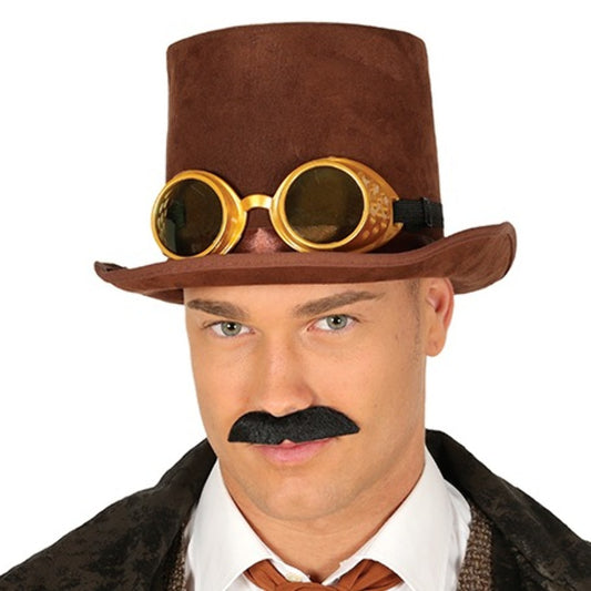 Chapeau Haut-de-Forme Steampunk Marron avec Lunettes