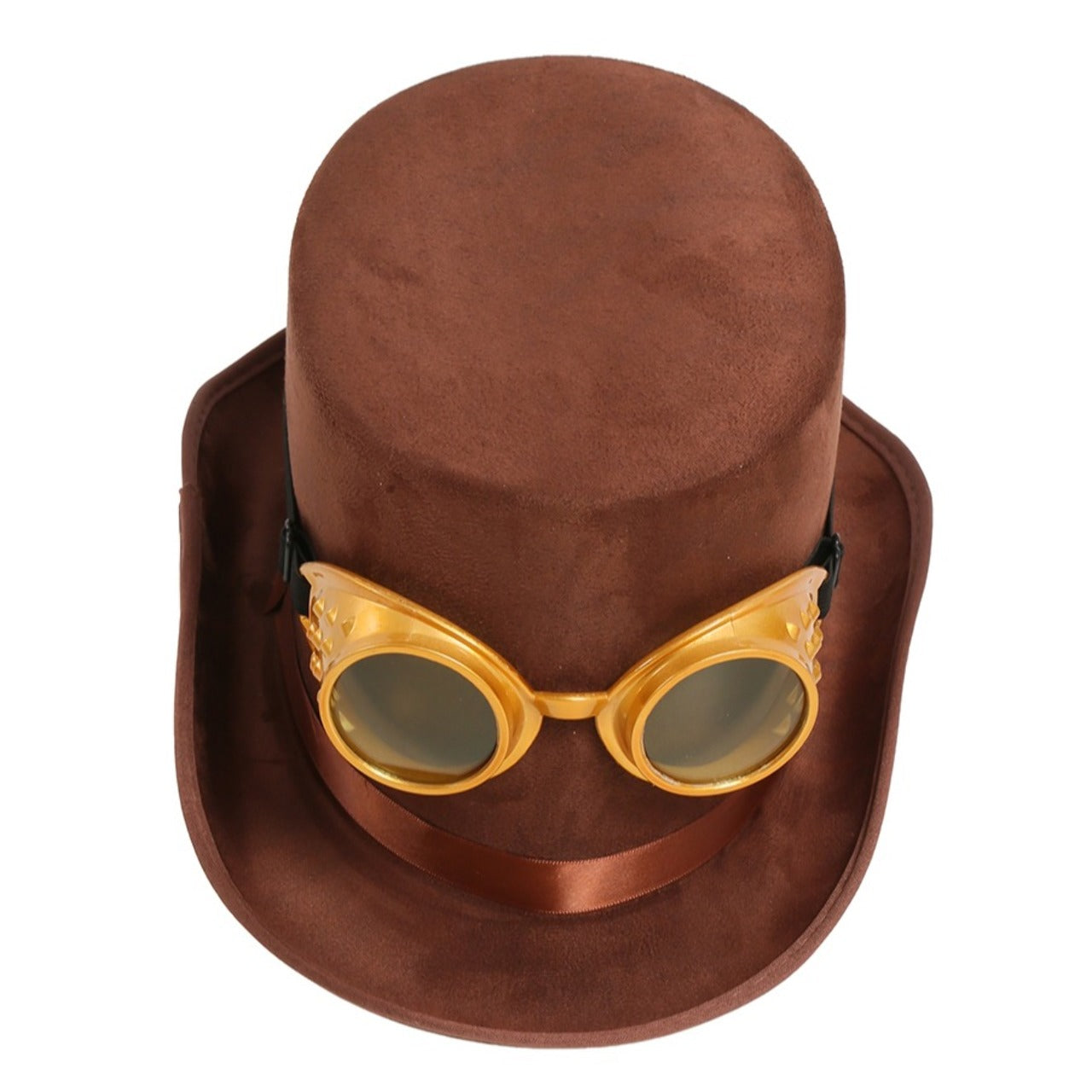 Chapeau Haut-de-Forme Steampunk Marron avec Lunettes