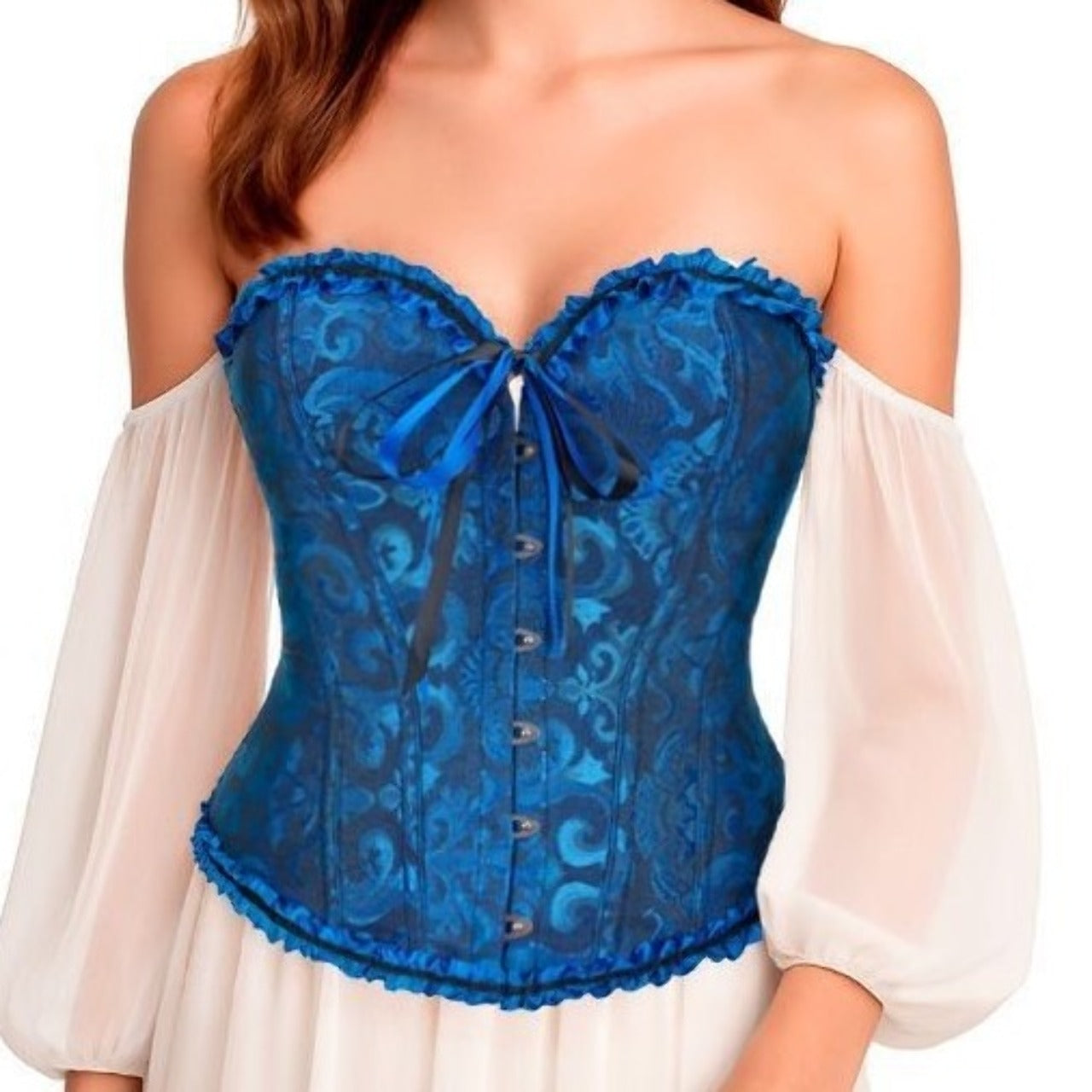 Corset Bleu Coeur avec Nœud