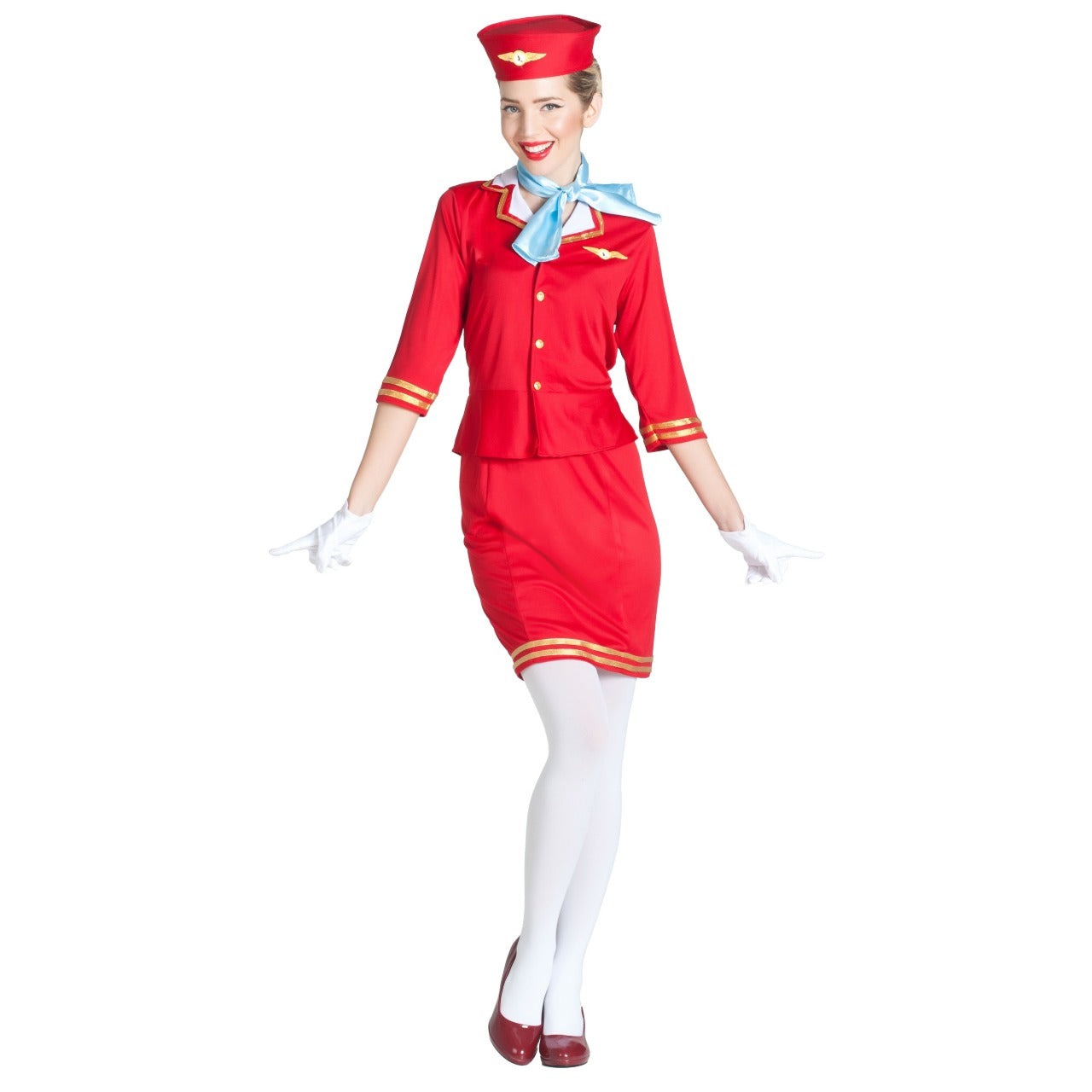 Déguisement d’hôtesse de l’air rouge pour femme