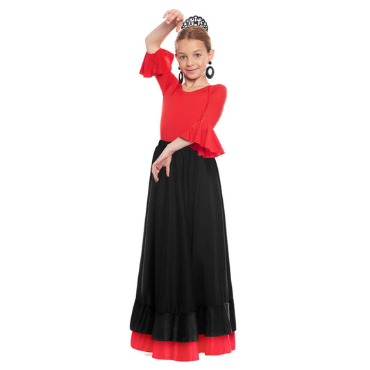Jupe de Flamenco noire à Double Volant bicolore pour enfant