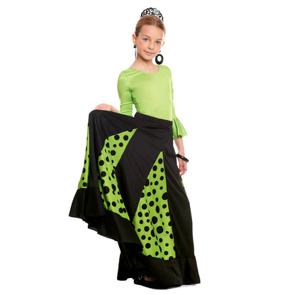 Jupe de Flamenco Noire et Verte à quilles pour enfant