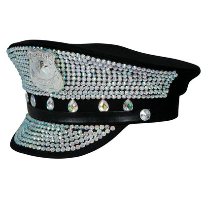 Casquette Police Argentée Strass