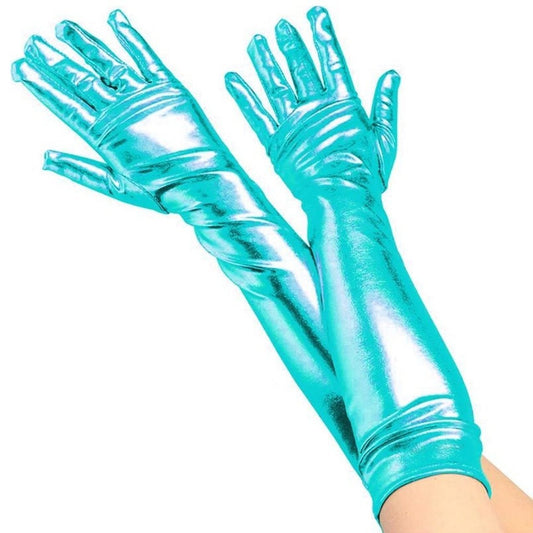 Gants Longs Bleu Clair Métallisés