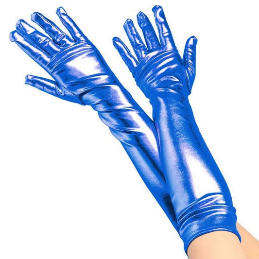 Gants Longs Bleu Métallisés