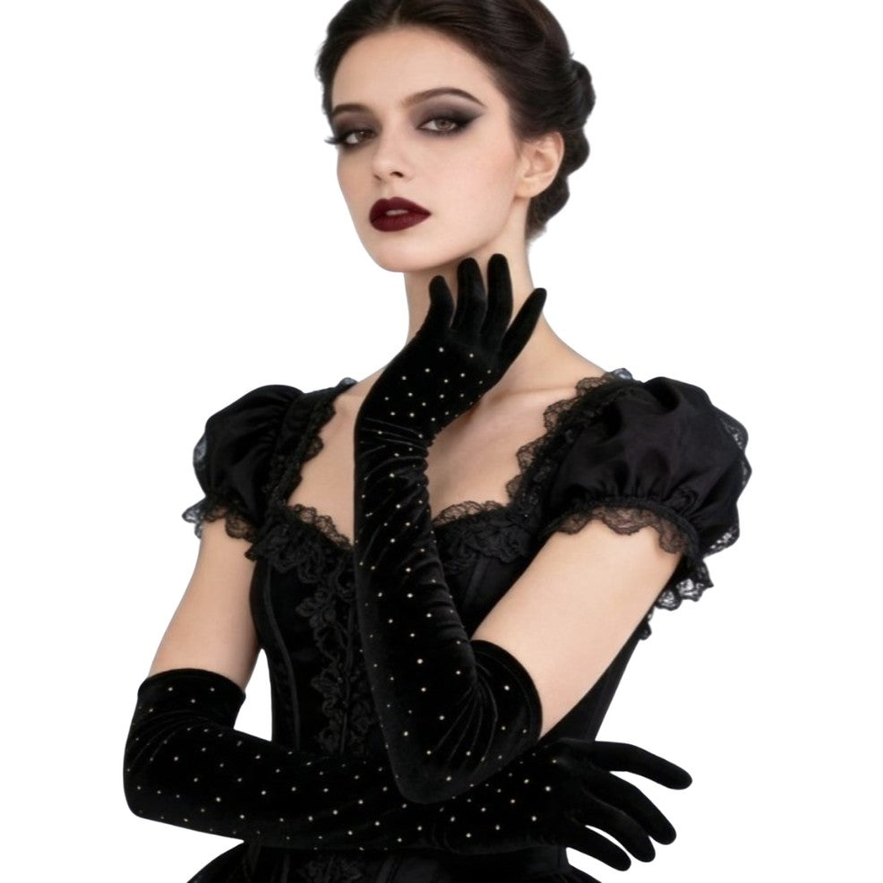 Gants Longs Noirs avec Pierres