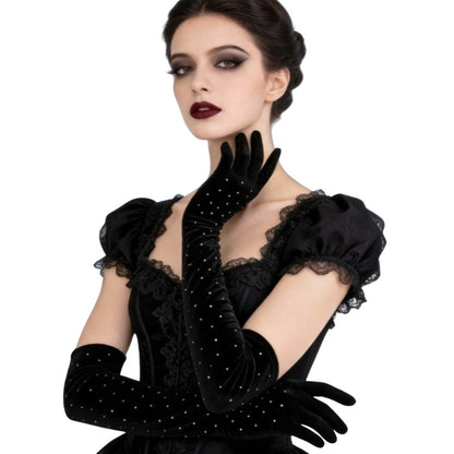 Gants Longs Noirs avec Pierres