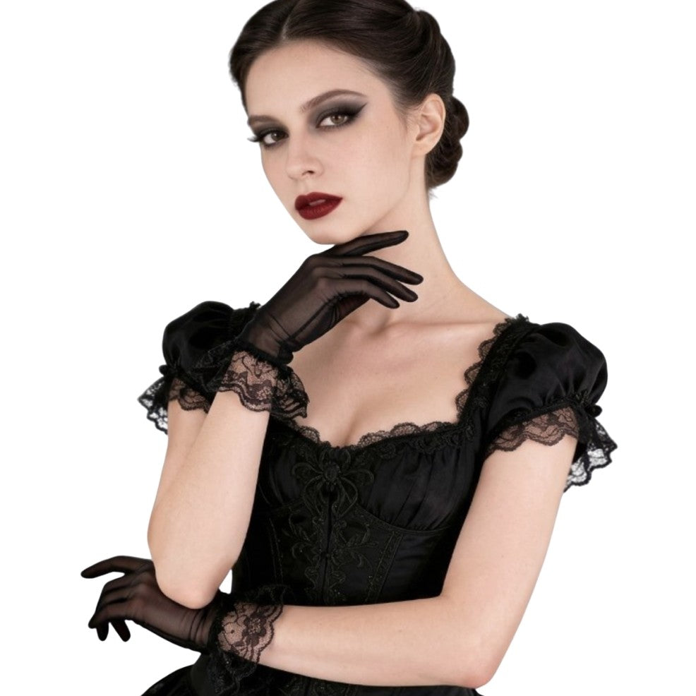 Gants noirs avec volant en dentelle