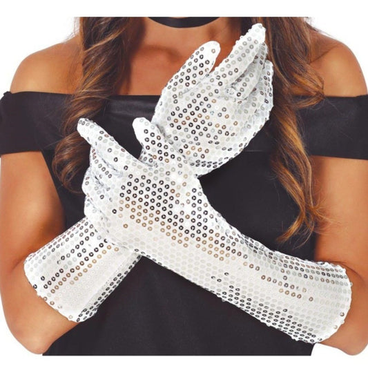 Gants Argentés Paillettes Longs