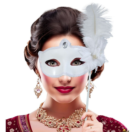 Masque Vénitien Blanc avec Tige