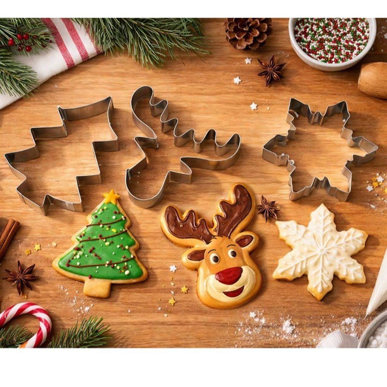Pack de 3 Moules Métalliques pour Biscuits de Noël