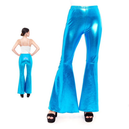Pantalon évasé bleu métallisé