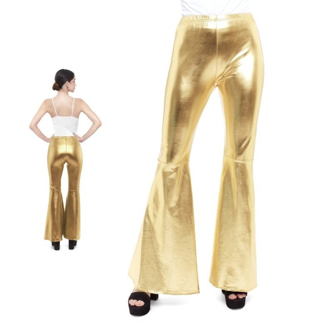 Pantalon évasé doré métallisé
