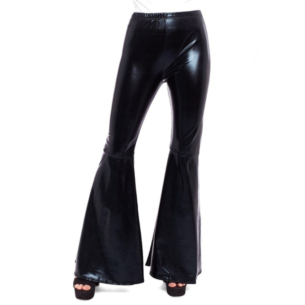 Pantalon évasé noir métallisé