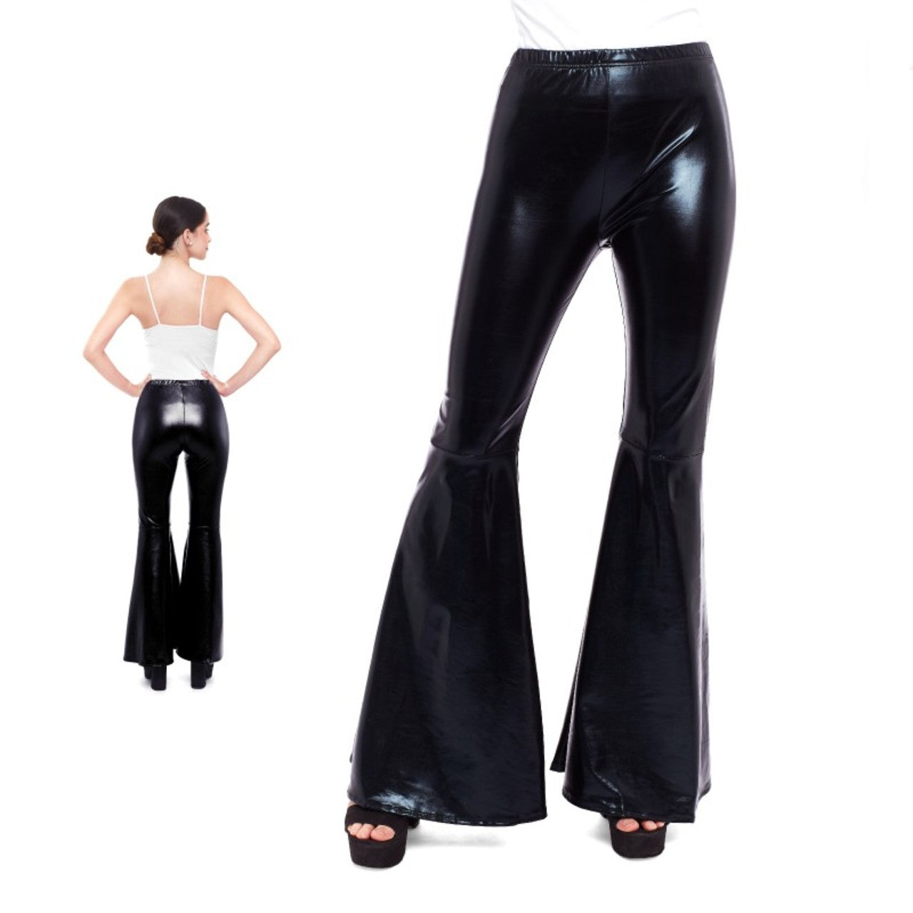 Pantalon évasé noir métallisé