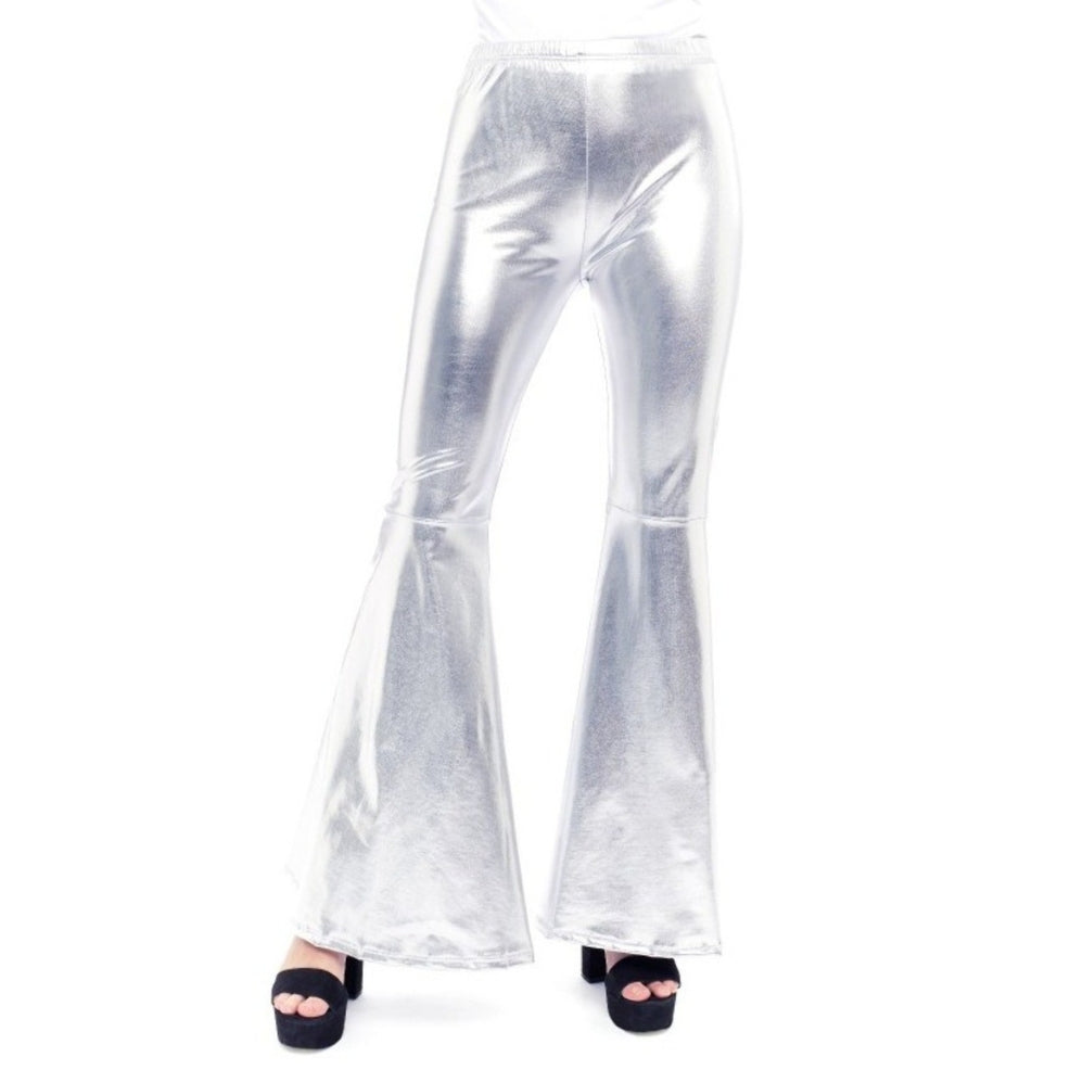 Pantalon évasé argenté métallisé