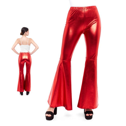 Pantalon évasé rouge métallisé