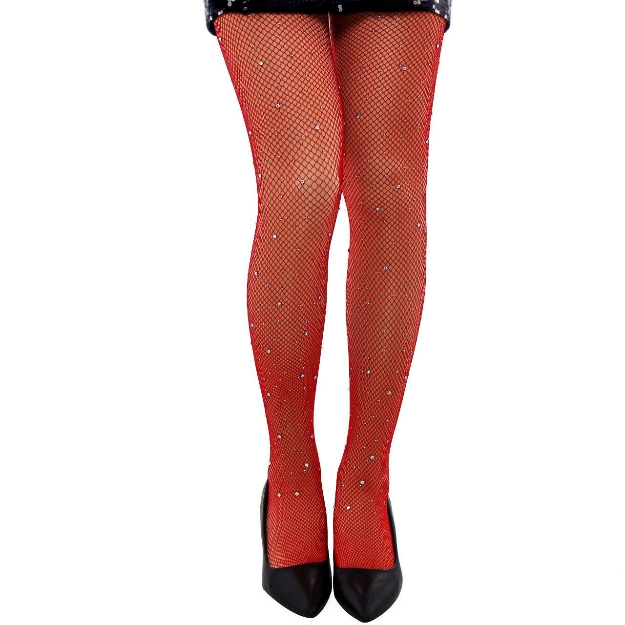 Collant résille rouge avec strass