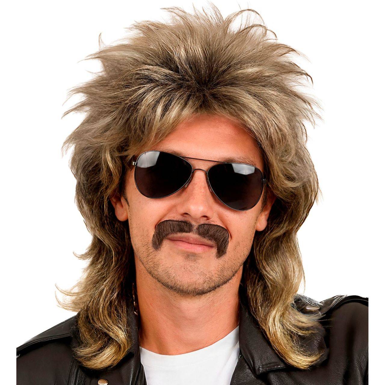 Perruque Blonde Mullet avec Moustache